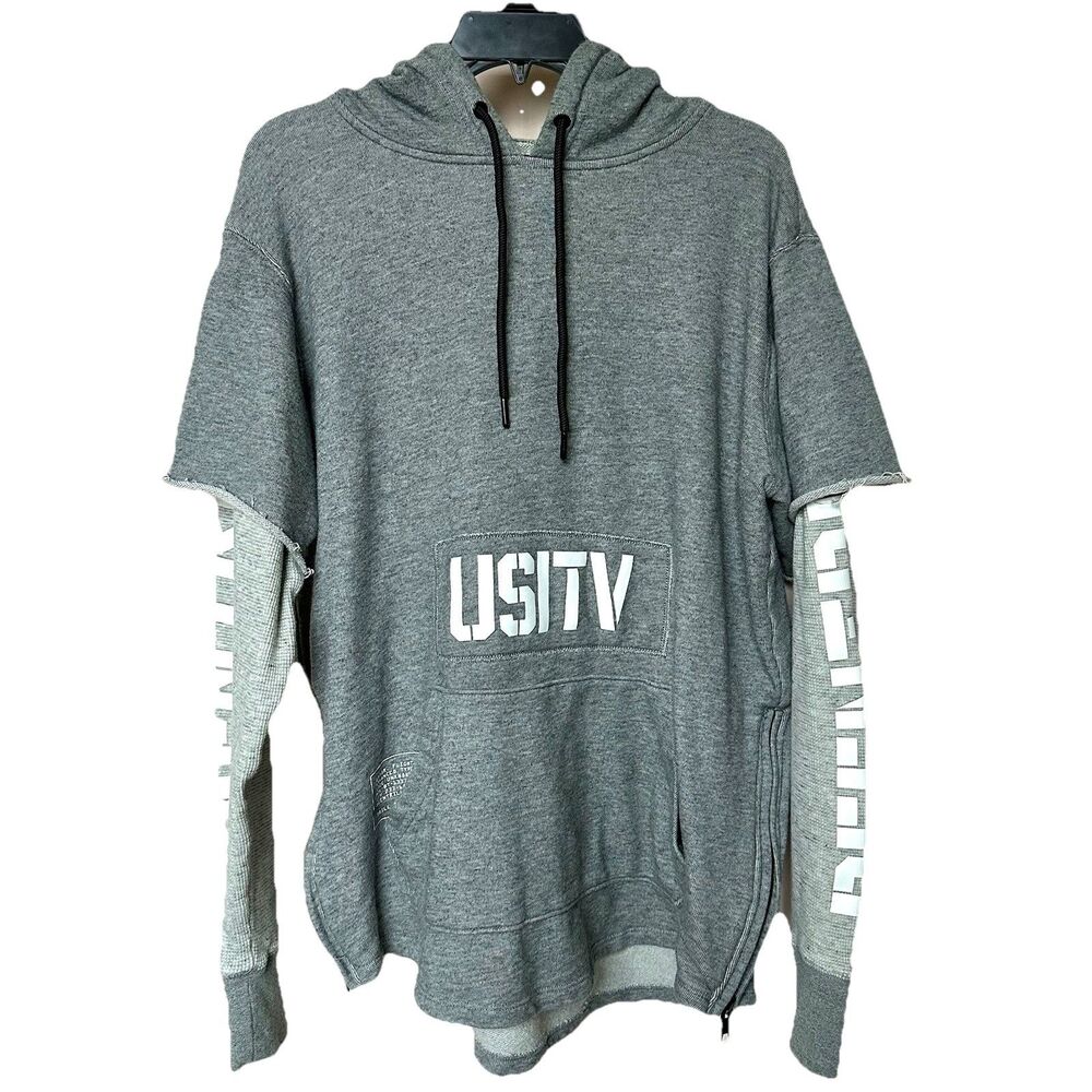 Beentrill Hoodie Men’s Medium Gray Layered Spellout Grunge Punk Skater Indie